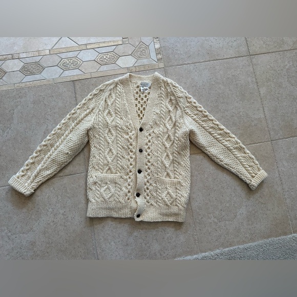RARE Lord & Taylor Vintage Mens Aran Cable Knit Fisherman Wool Cardigan Sweater - Picture 1 of 5
